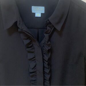 CeCe by Cynthia Steffe Black Ruffle Long Sleeve Button Front Top